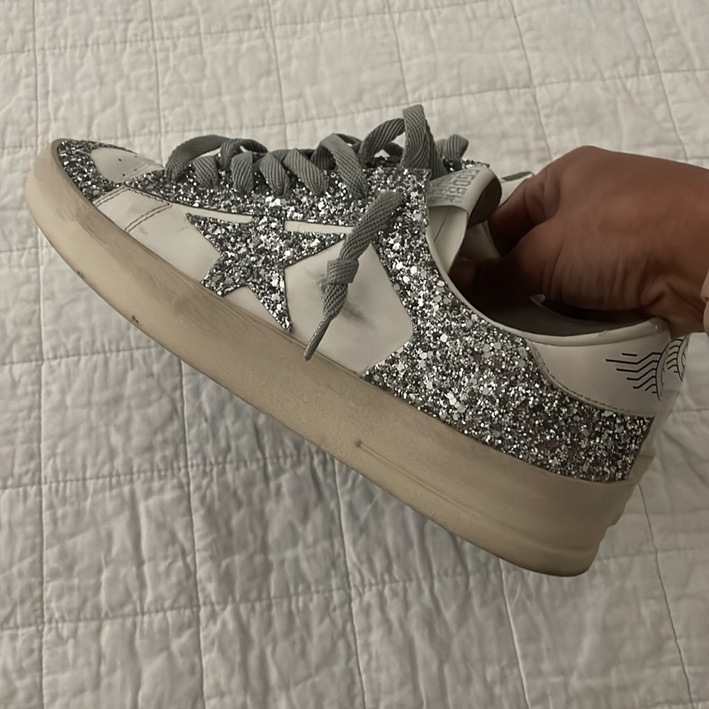 Golden Goose silver glitter distressed Stardan sneakers